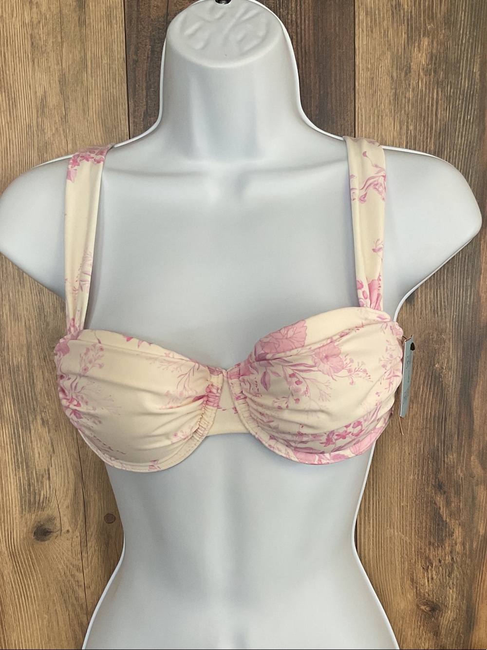 Shade & Shore Cream Light Lift Bikini Top with Pink Floral Print 34A 925F